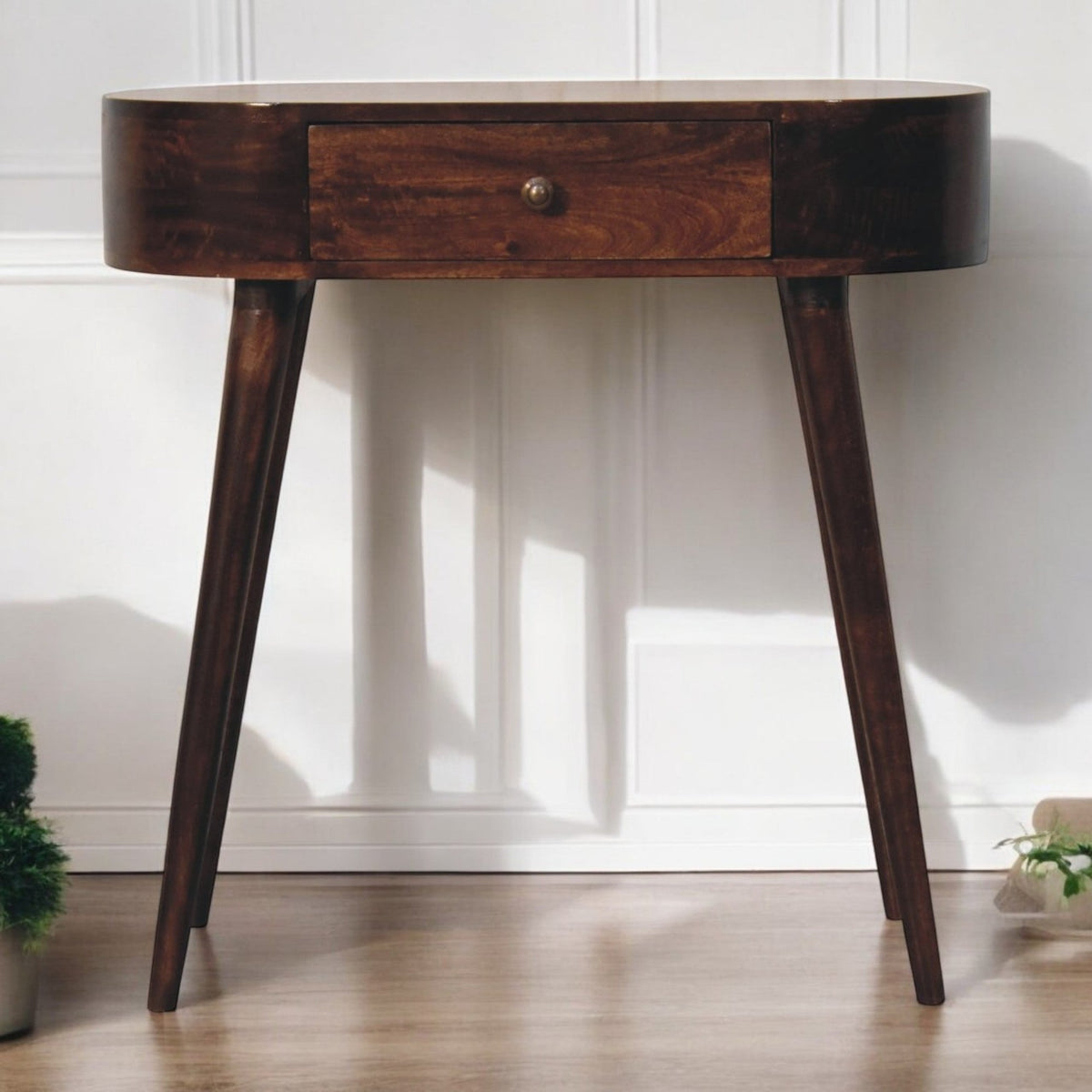 Solid Wood Console Table with 1 Drawer, Rounded, California Walnut Bro ...