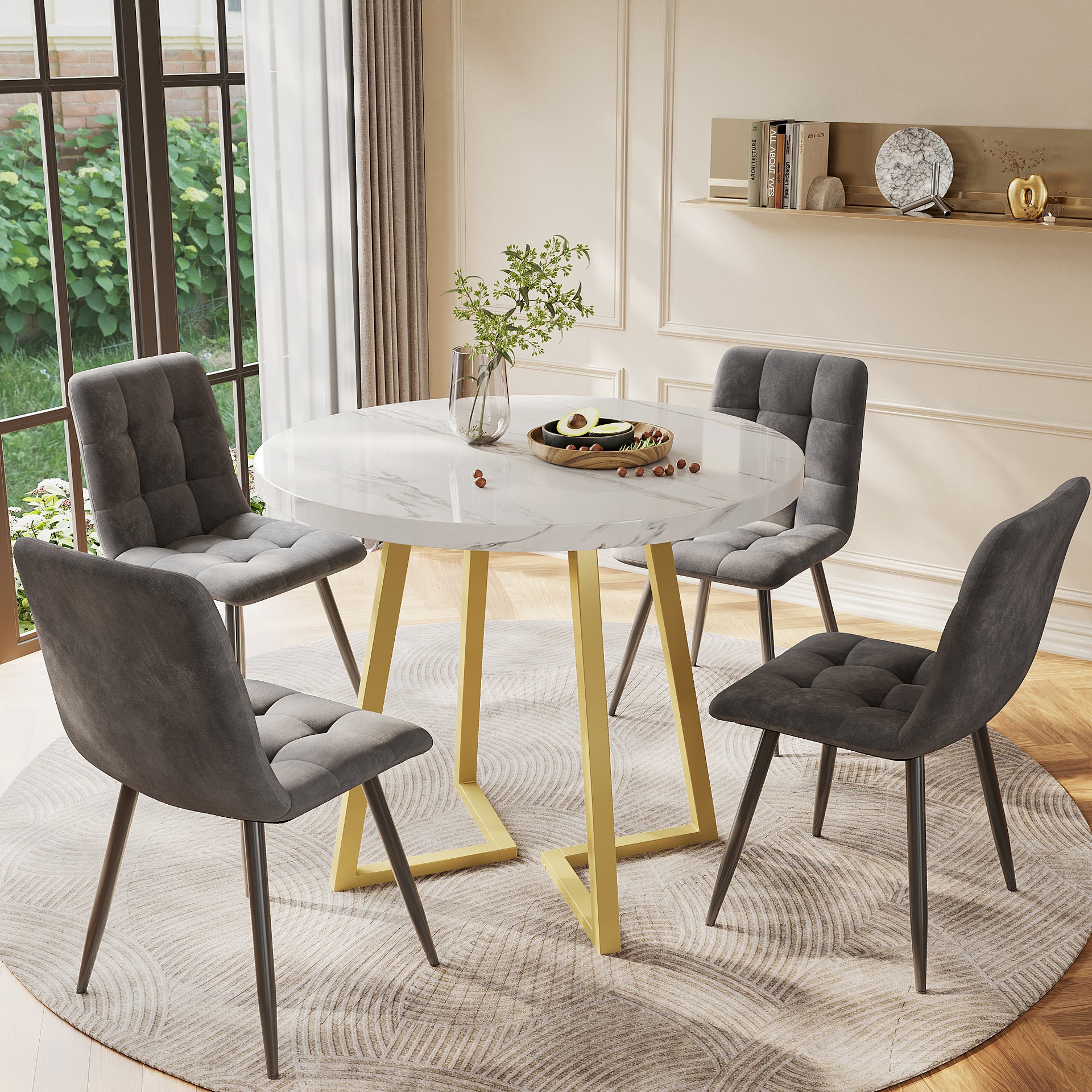 Dining Table Set (5 Pieces) with Chairs, 80cm Round White MDF